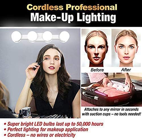 Cordless Rechargeable LED Vanity Mirror Light with Daylight Bulbs for Bathroom Makeup and Dressing Tables