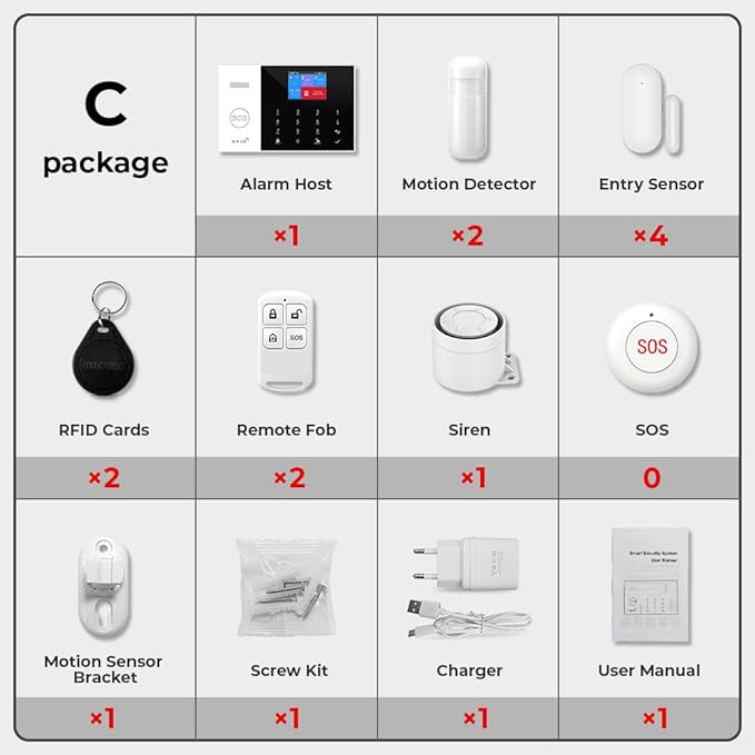 PGST WiFi Wireless Home Alarm System - 2025 Home Security System, 10-Minute Installation, 4 Door & Window Sensors + 2 Motion Sensors, APP Remote Control, Compatible with Alexa, No Monthly Fee