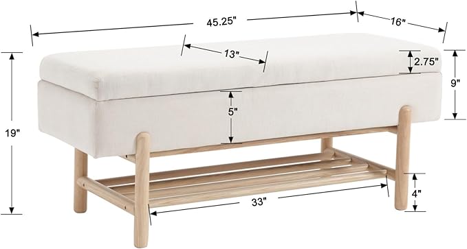EALSON Modern Storage Ottoman Bench Upholstered Fabric End of Bench with Seating and Wood Shoe Rack Long Entryway Bench for Bedroom/Living Room/Foyer, Linen Beige