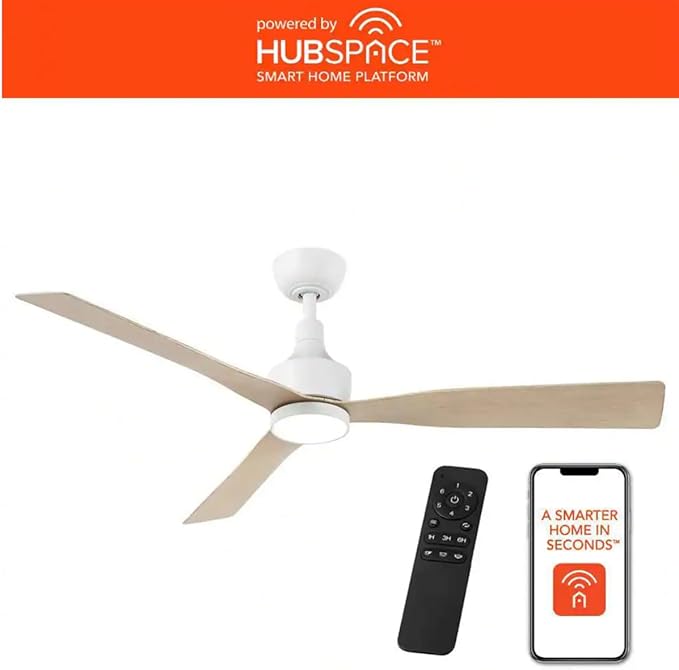 LYTIO Ryland 52 in. Smart Indoor/Outdoor Matte White Ceiling Fan with Adjustable White LED with Remote Powered by Hubspace