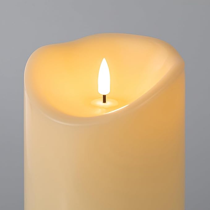 Large Flickering Flameless Candles with Remote, 4"x 9"Battery Operated Candles with Timer, Ivory Fake LED Pillar Candles for Outdoor Lanterns Porch, Set of 2