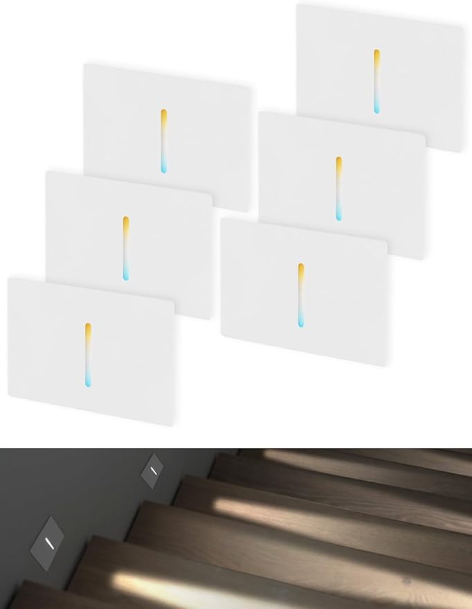 LEONLITE Indoor LED Step Light, 5CCT 120V Dimmable Pin Hole Stair Lights, Anti-Glare 30° Streamlined Lighting Effect for Staircase Bedroom, CRI90, ETL, White, Horizontal, Pack of 6
