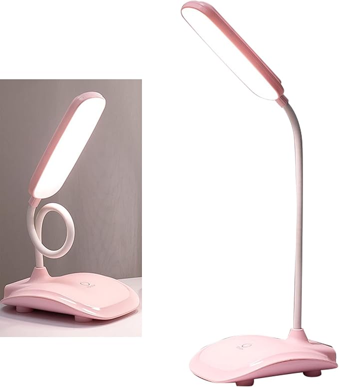 LED Desk Lamp, Touch Control Three Level Color Temperature USB Charging Table Study Lamp Portable Reading Light for Home Bedroom Dorm Study Office (Pink)