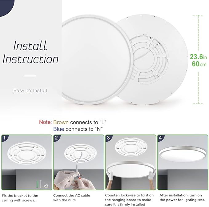 LightingWill 24 Inch LED Flush Mount Ceiling Light Fixture, 5000K Daylight White, 5600LM, 45W, Flat Modern Round Lighting Fixture, 400W Equivalent White Ceiling Lamp for Kitchens, Bedrooms.etc.
