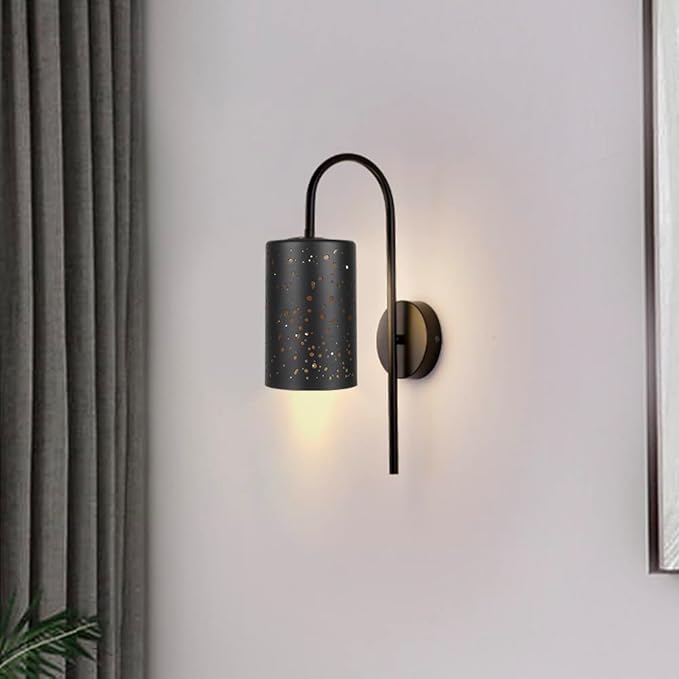 ALUCSET Cylinder Metal Lampshade, Sky Stars Design, Fixture Replacement Globes or Shades with 1-5/8 Inch Fitter Opening, Set of 2 (Black/Gold)