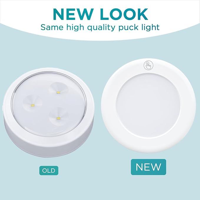 Brilliant Evolution Ultra Thin Wireless LED Touch Lights - Battery Operated Under Cabinet Lighting - Round Puck Lights for Closet, Countertop - Stick On Push Light for Home Decor - Pack of 2
