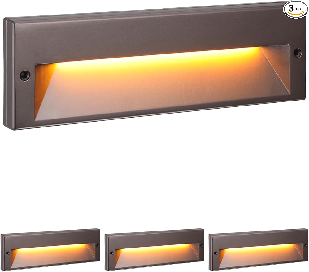 LEONLITE 10.6 Inch 5CCT LED Low Voltage Step Lights, 12–24V AC/DC 6W Surface Mount Ultra-Slim Landscape Stair Lights, IP65 Aluminum Outdoor Lighting for Decks, Hardscapes, Oil Rubbed Bronze, Pack of 3