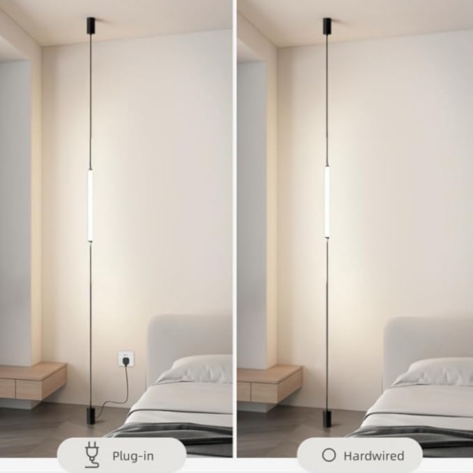 Black Modern Minimalist Pendant Light Linear Floor to Ceiling Light Long Strip LED Pendant Lights 19.6" Hardwired Bedside Hanging Lamp for Bedroom Living Room Corner