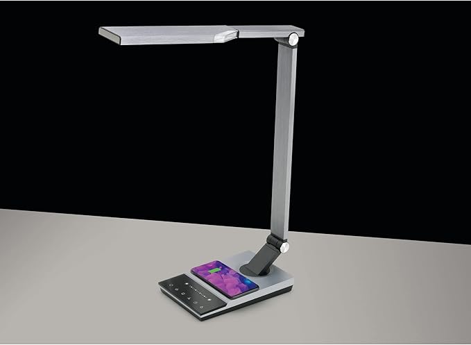WorkPro™ LED USB Desk Lamp with Wireless Charger and Timer, 17-1/2"H, Brushed Metal/Gray
