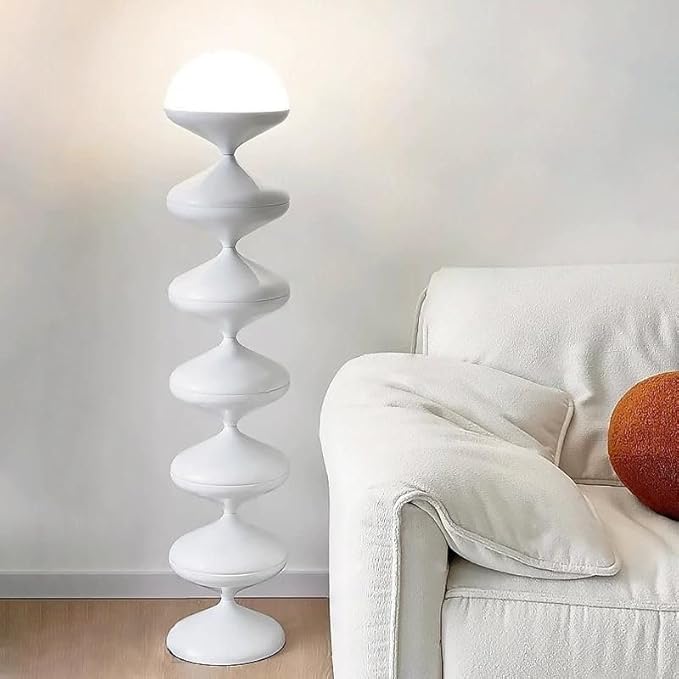 CraftThink Modern Floor Lamp, 47-Inch Height Corner Lamp with Acrylic Bowl Shade, Tall Lamp Standing Lamp with Foot Switch for Bedroom Reading Living Room, Bulb Included (White, Warm Light)
