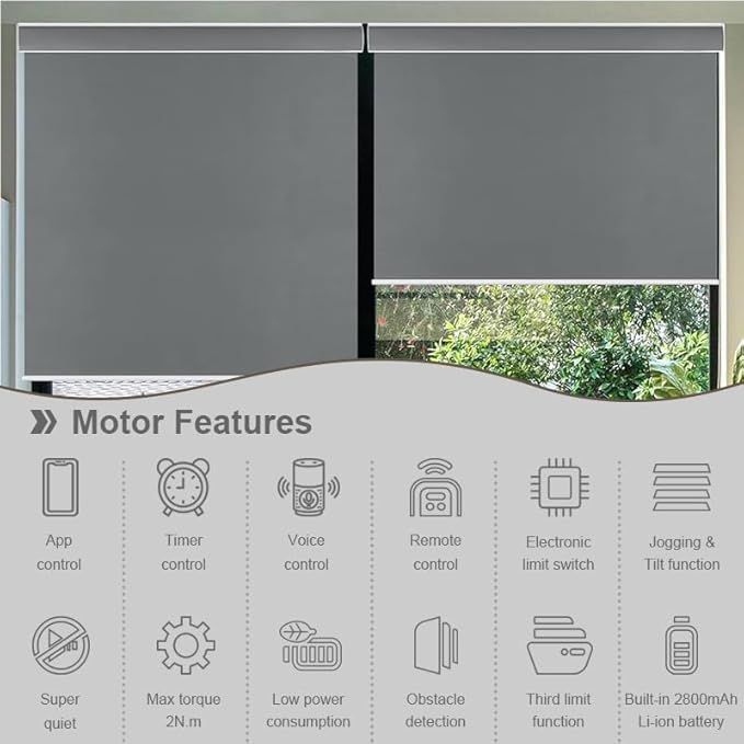 ZigBee 3.0 Smart Roller Shade Motor with Solar Panel, Built-in 2800mAh Battery, Wireless Electric Blind Motor for 1.5” (38mm) Tube, Quiet Retrofit Kit, Alexa & Google Home (1.5N.m 32rpm/min)