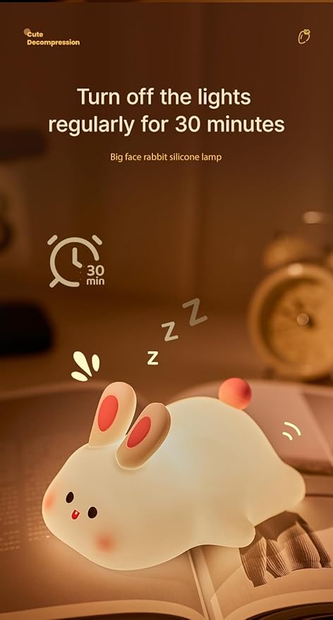 Bunny Night Light for Kids,Tap Dimmable,Rechargeable Portable and Squishy Silicone Led Nightlight,Kawaii Gift, Timing Bedside Lamp,Nursery,Toddler,Breastfeeding,Kids Room Decor,Birthday