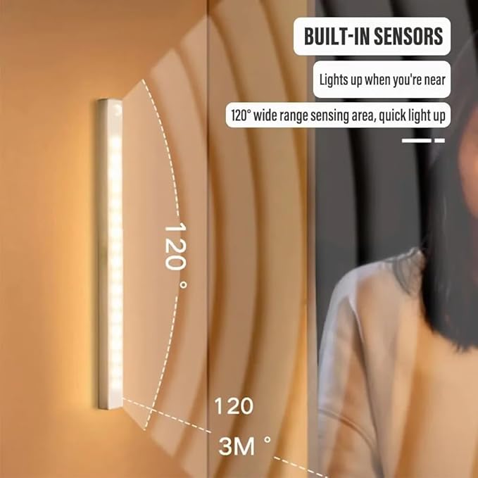 2025 Upgraded Punch-Free Smart Sensor Magnetic Rechargeable LED Lights, Rechargeable Motion Sensor Light, Wireless Motion Sensor Indoor Lights, Stick On Lights for Kitchen/Stairs (2PC-3 Color, 3.9in)