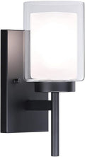 XiNBEi Lighting Wall Light, Classic Indoor 1 Light Black Vanity Sconce Light with Dual Glass Shade for Bathroom Kitchen & Living Room XB-W1276-1-MB