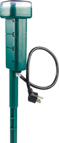 myTouchSmart Digital Outdoor Power Stake Timer, Dusk to Dawn Sensor, 6 Grounded Outlets, 2 Custom On/Off Times, 19in Cord, Weather Resistant Timer for Outdoor Lights, Green, 74516