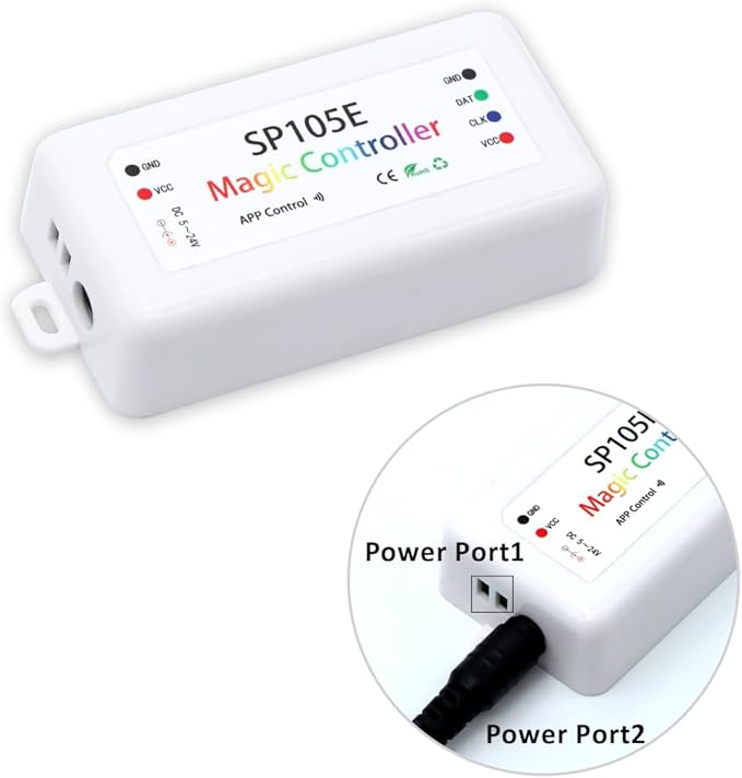 2-Pack SP105E LED Controller, Ws2812b Led Bluetooth Controller for Ws2811 SK6812 APA102 Smart IC Lights, DC5-24V Addressable LED Pixel Controller with 100+ Effects
