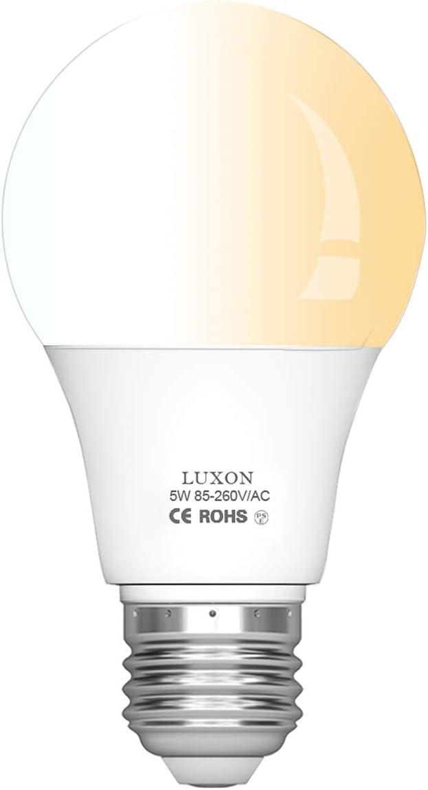 LUXON 5W A19 Radar Detector Dusk to Dawn 50W Equivalent Smart Led Lamp Lighting Indoor Outdoor Motion Sensor Bulb Auto On/Off E26 Base Soft White 2700K