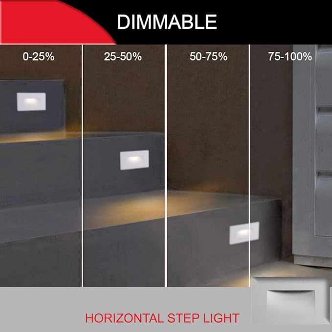 Ciata LED Stair Lights Indoor - Step Lights Outdoor Stair Light 3 Watt, Warm White Stairway Lighting for Outdoor and Indoor Stairs 3000K Concrete, Home Theater Lighting - Silver Finish, Horizontal