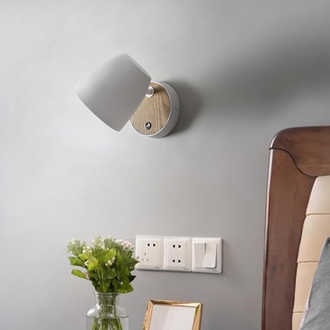 White Wall Lights for Bedroom,Modern Wood Wall Sconces Hardwired with 350°Rotation Metal Shade,E26 Wall Lamp with Switch for Living Room,Nightstand,Dining Room,Hallway,Corner,Stairway,Wall Decor