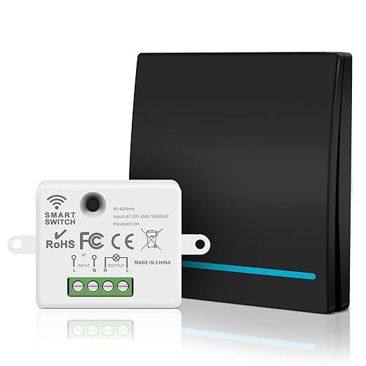 RGBZONE Wireless Light Switch and Receiver Kit, 100FT RF Range Remote Control, No Rewiring, AC85-240V Quick Create or Relocate On/Off Switches for Lamps (Black)