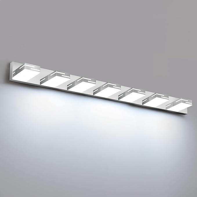 LED Modern Bathroom Vanity Light Fixtures, 7-Light 48-inch Dimmable Chrome Vanity Lights for Bathroom Lighting Fixtures Over Mirror, with 350° Rotatable Heads (Cool White 6000K)