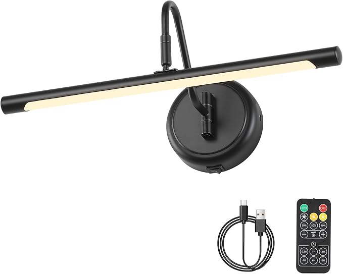 JOOSENLUX Modern Wall Lights Battery Operated Black Wireless Picture Lights for Wall 16.5" Inch Dimmable Under Counter Lights for Kitchen with Swing Arm as Canvas Wall Sconce Light 3000K CRI95+
