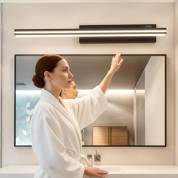 MEGAWISE 6185 LED Bathroom Mirror Front Light, 5 Color Temperatures Dimmable (2700K-6000K), Modern Vanity Light Bar for Bathroom, Anti-Fog & Waterproof (Matte Black, 15.7inch, 12, Watts)