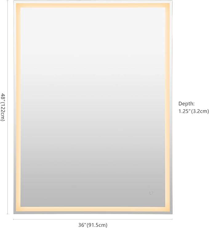 JONATHAN Y MIR100A-3648 Pax 36 in. W x 48 in. H Large Rectangular Frameless Antifog Front/Back-Lit Wall Bathroom Vanity Mirror with Smart Touch