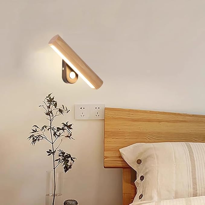 LED Warm Light Nordic Style Wall Light, Hardwired Wood Decoration Wall Lamp, Rotatable Bedside Wall Sconce, Living Room Bedroom Dining Room Wall Mounted Light Fixtures