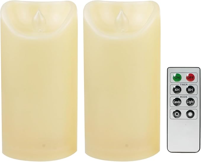 CANDLE CHOICE Outdoor Battery Operated Flameless Candles with Remote Timer Waterproof Flickering Plastic Electric LED Pillar Lights for Lantern Patio Garden Wedding Party Decorations 3x6 Inches 2 Pack