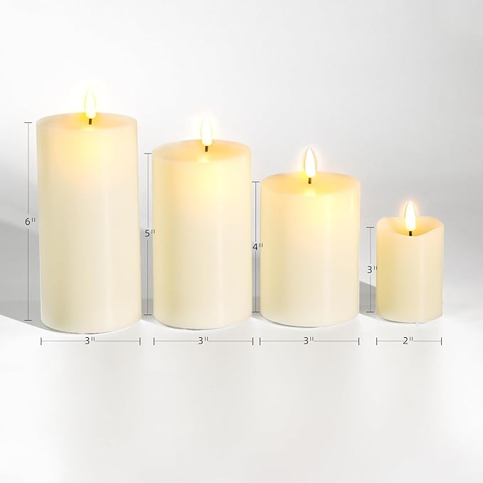 Eywamage Flameless Votive Pillar Candles with Remote Batteries Included, LED Electric Candles Set of 7, Flickering Realistic ABS+Paraffin Wax, Ivory