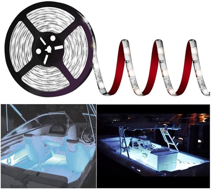 Pontoon Led Boat Lights, 12V 20FT Marine Led Strip Lights, Waterproof Boat Interior Light, Boat Deck Light, Night Fishing Lighting with Extension Cable for Boats (White)