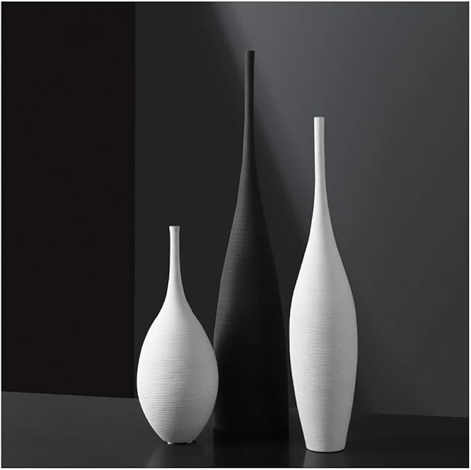 White Black Ceramic Vase Set, Modern Minimalist Ornaments Living Room Home Decor Decoration,Set 3(B+C+E)