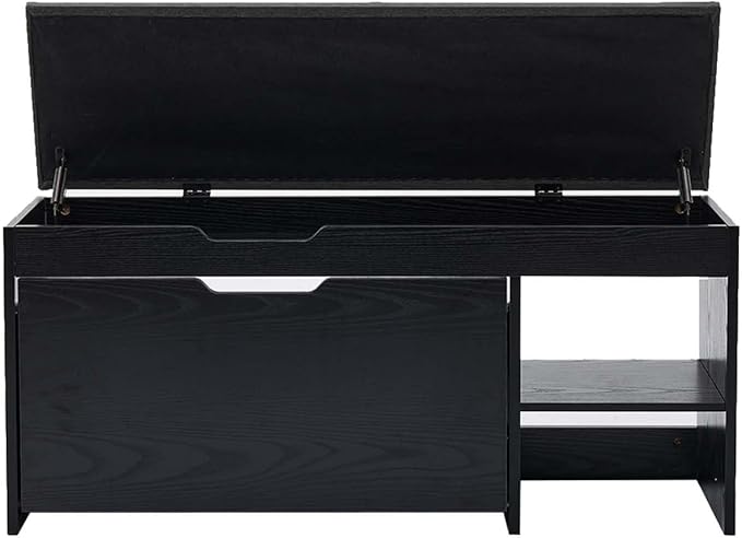 Shoe Storage Bench with a Flip Drawer, Entryway Bench with Removable Cushion, Hallway & Mudroom Organizer with Seat, Front Door Shoe Rack Cabinet, Black