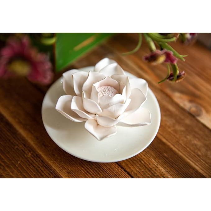 Essential Oil Passive Flower Diffuser -Lotus Flower Porcelain Aromatherapy Diffusers for Small Mini Room, Desk Decorative, Bathroom (Lotus)