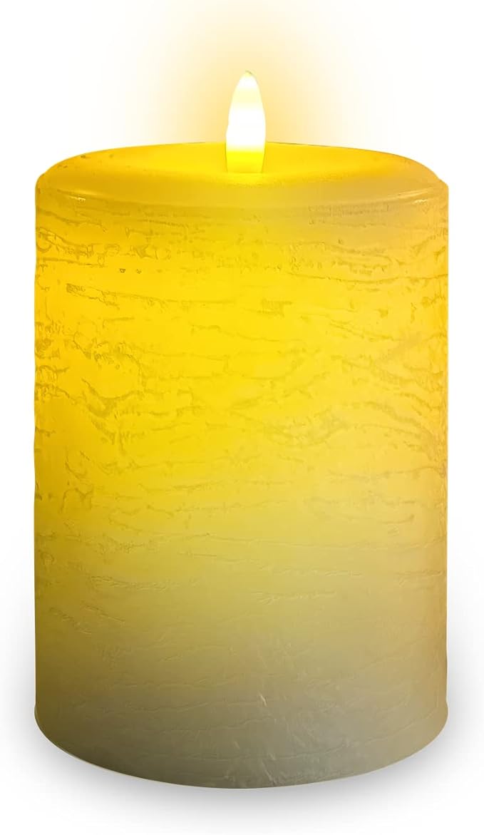 LumiPur Signature Natural Glow Flickering Flameless LED Wax Pillar Candle (3.5" x 5", Linen White)