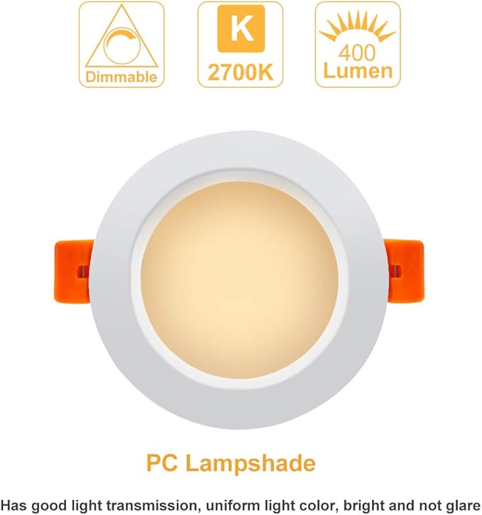 YGS-Tech 3 Inch LED Recessed Lighting, Dimmable Downlight 5W(40W Halogen Equivalent), CRI80, 2700K Ultra Warm White, Ceiling Light with LED Driver(4 Pack)