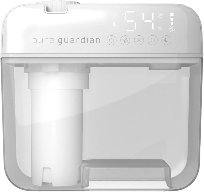 PureGuardian 1 Gallon, Cool Mist Ultrasonic Humidifier, 48-Hour Run Time, Coves 410 Sq. Ft., Humidistat, Timer, Filter Free for Bedrooms, Offices, Home, White, H1050W