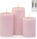 Pink Flameless Candles with Remote and Timer, Real Wax LED Pillar Candles for Living Room Decor, Battery Operated Fake Candles for Bedroom Bathroom Shelf Wedding Home Decor Valentines Day Decorations