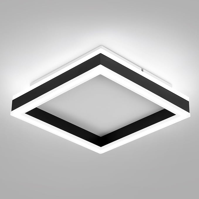 Square LED Hallway Ceiling Light, 6000K Cold White Black Modern Led Ceiling Light Fixture,Minimalist Flush Mount Ceiling Lamp for Hallway Entryway Bedroom Kitchen Laundry Room(9.5 in)