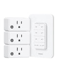 Remote Control Outlet Wireless Wall Mounted Light Switch, 3 Independent Control Outlets, 200FT RF Range, Mini Outlet Plug, 15A/1875W High-Power for Lamps, Lights, Household Appliances, ETL Listed