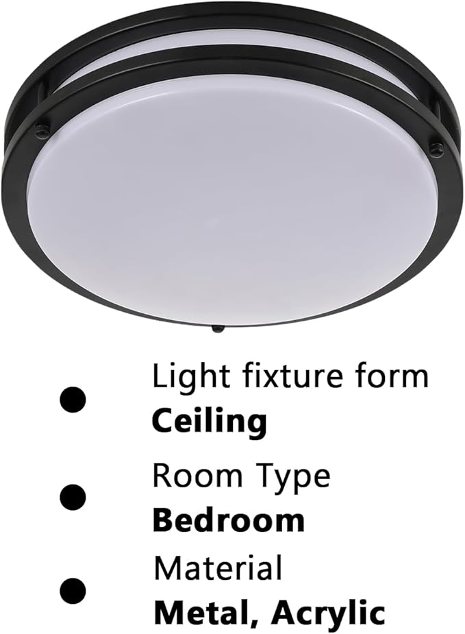 Black Flush Mount LED Ceiling Light Fixture, 13 inch 3000K/4000K/5000K Adjustable Ceiling Lights, Metal Frame Tri-Color Dimmable Lighting for Living Room Bedroom Hallway Bathroom or Kitchen