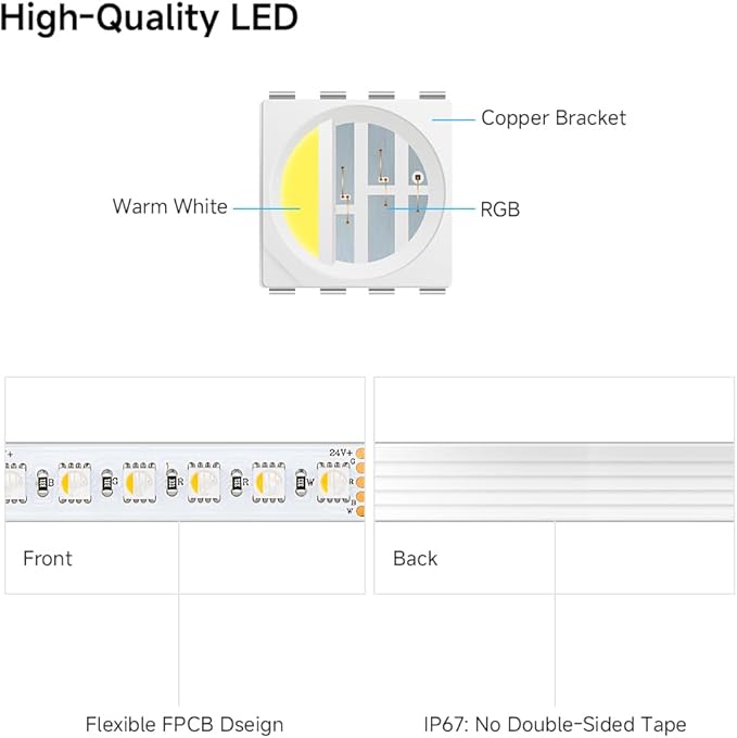 BTF-LIGHTING 5050 RGBW RGB+Cool White(6000K-7000K) 4 Colors in 1 LED 5m 16.4ft 96LED/m DC24V Multi-Colored LED Tape Lights IP67 Waterproof Wihte 14mm PCB for Home Decoration(No Adapter or Controller)