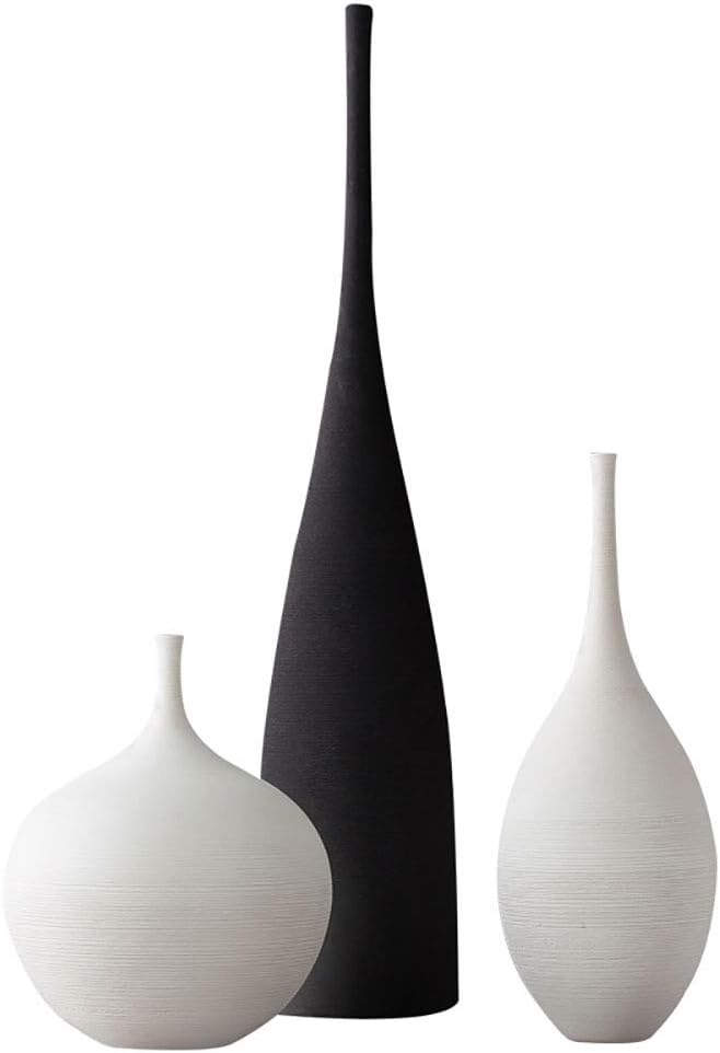 White Black Ceramic Vase Set, Modern Minimalist Ornaments Living Room Home Decor Decoration,Set 1(A+B+E)