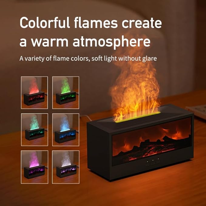 Humidifiers for Bedroom, 150ML Fireplace Essential Oil Diffuser, Aromatherapy Diffuser with Remote Control & 7-Color Mood Light, Cool Mist Air Humidifier for Bedroom, Office, Nursery, Plants- (Black)
