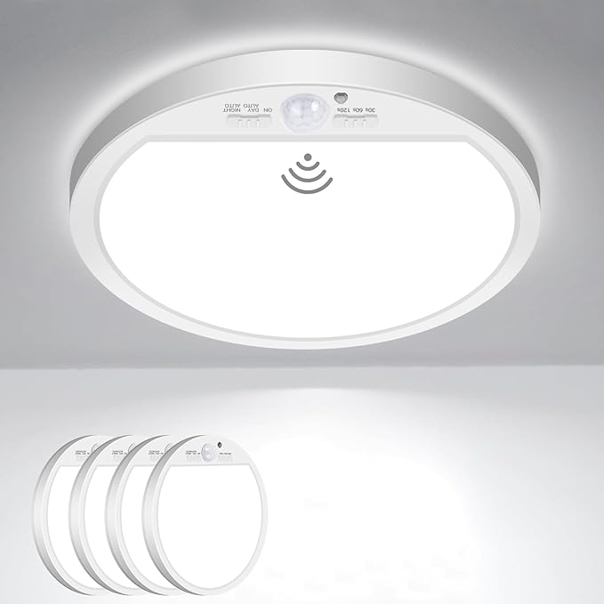 slochi 4Pack Motion Sensor Light Indoor Wired, 8.7 Inch 3000K/4000K/6500K Closet Lights Motion Sensored, 18W 1800LM Flush Mount Ceiling Light for Hallway Pantry Stairwell Porch, White