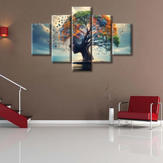 Human Brain Canvas Painting Abstract Brain Pictures House Decor Brain Nervous System Wall Art 5 Panels Home Decor for Living Room Bedroom Poster Pictures Modern Office Wall Decor (60"Wx40"H)