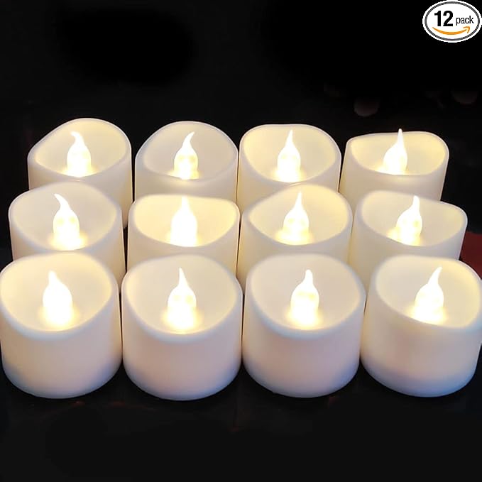 Flickering Flameless Led Tealight Candles with Timer, 6 Hours On and 18 Hours Off in 24 Hours Cycle Automatically Battery Votive Candles for Home Decoration,12 Pack,Warm White