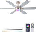 52in Ceiling Fans with Lights RGB Ceiling Fan with Light and Remote/APP Control,Low Profile Ceiling Fans with Lights for Bedroom,Living Room,Kids Room,3CCT Dimmable Modern Ceiling Fan, 6 Speeds,Nickel