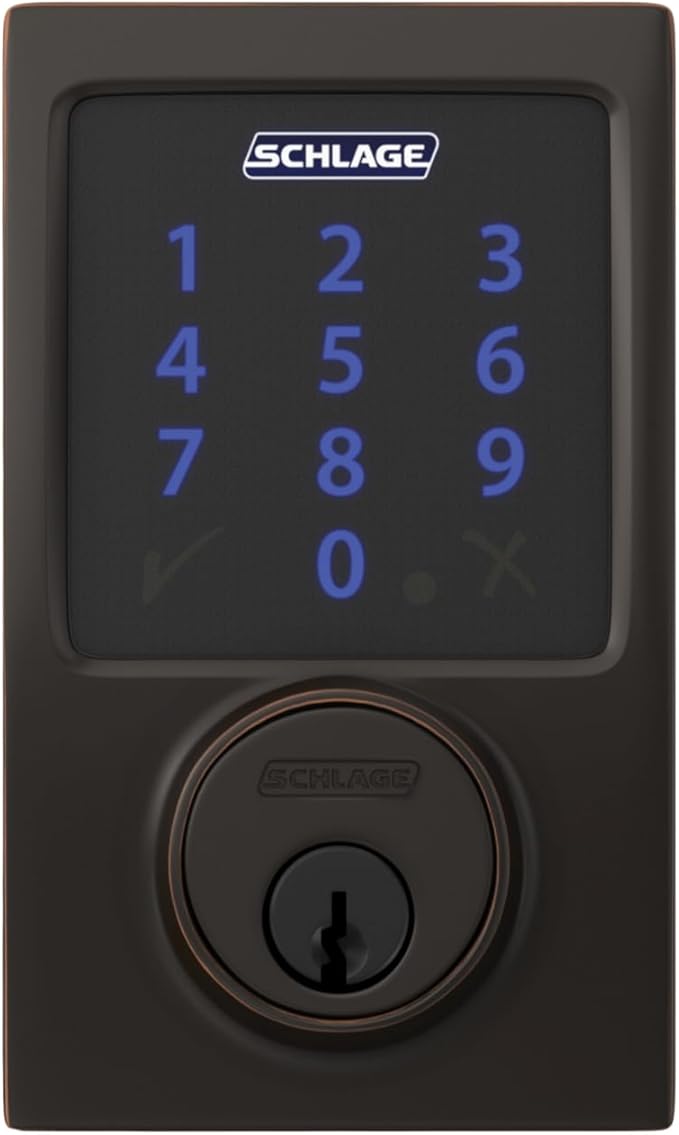 Schlage Connect Smart Deadbolt Lock with Touchscreen Keypad, Keyless Front Door Entry, Z-Wave Plus Compatible, Aged Bronze, BE469ZP CEN 716